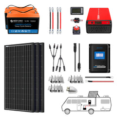 ACOPOWER Lithium-Batterie-Mono-Solarstrom-Komplettsystem mit Batterie und Wechselrichter für Wohnmobil-Boote, 12-V-Off-Grid-Kit