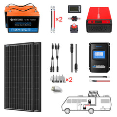 ACOPOWER Lithium-Batterie-Mono-Solarstrom-Komplettsystem mit Batterie und Wechselrichter für Wohnmobil-Boote, 12-V-Off-Grid-Kit
