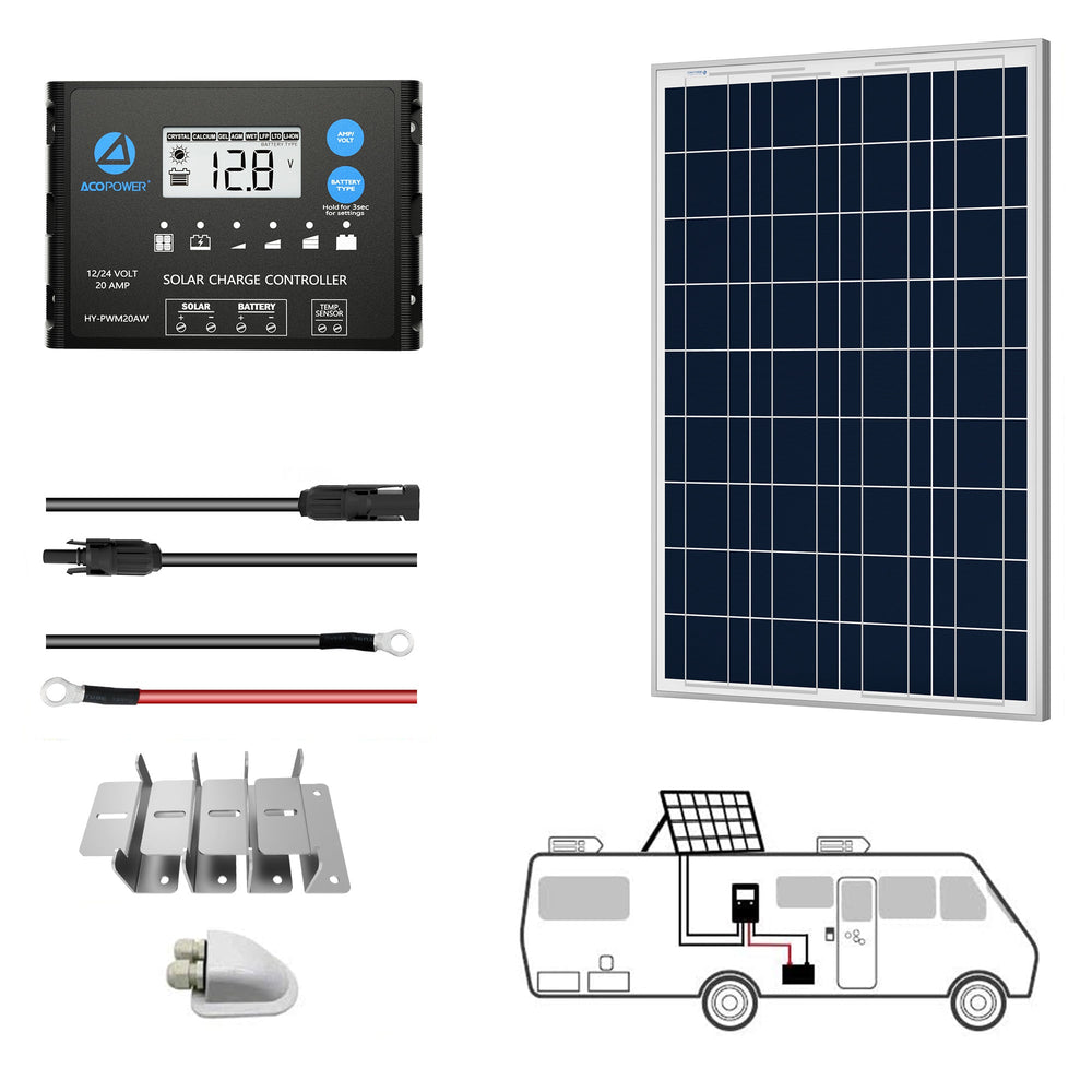 ACOPOWER 12 V polykristalline Solar-Kits für Wohnmobile + MPPT/PWM-Laderegler