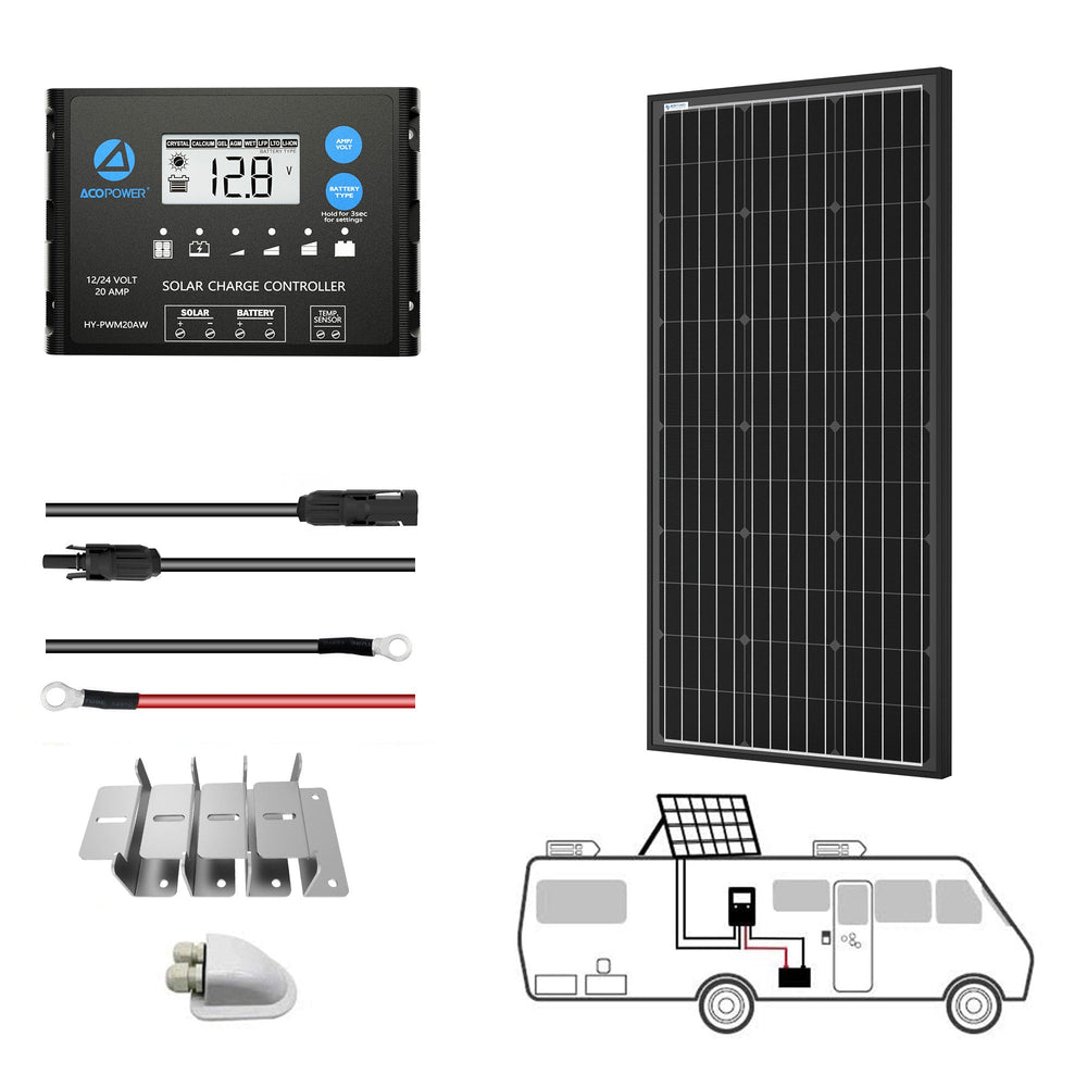 ACOPOWER Mono-Solar-Wohnmobil-Kits + MPPT/PWM-Laderegler 