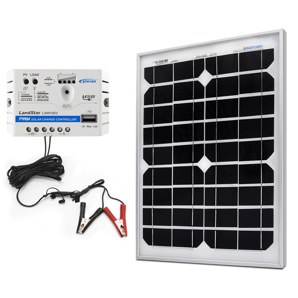 ACOPower 20 W 12 V Solarladegerät-Set, 5 A Laderegler mit Krokodilklemmen 