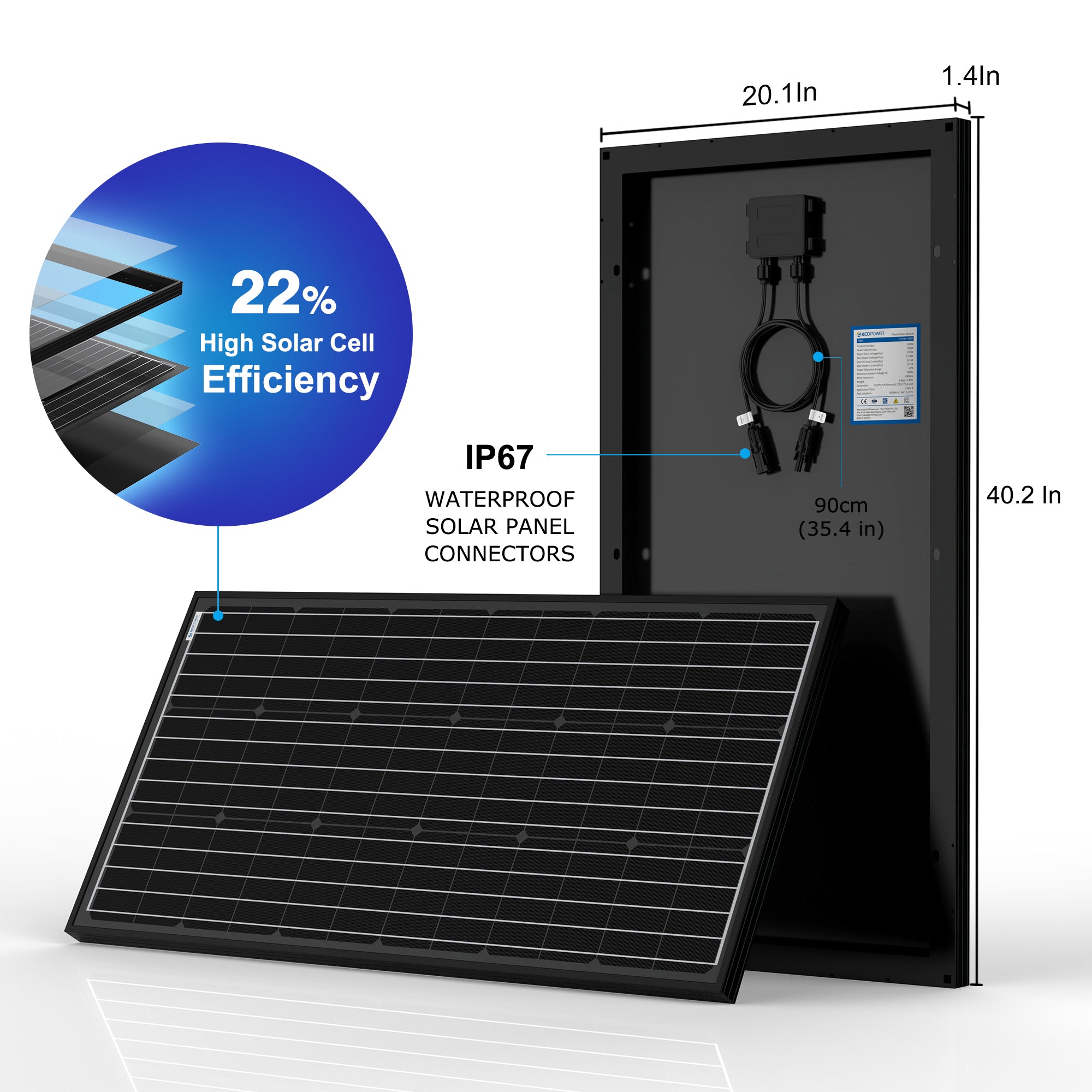 ACOPOWER Lithium-Batterie-Mono-Solarstrom-Komplettsystem mit Batterie und Wechselrichter für Wohnmobil-Boote, 12-V-Off-Grid-Kit