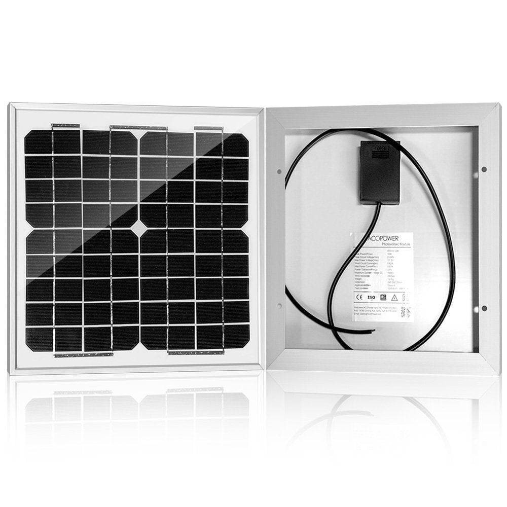 ACOPower 10 W 12 V Solarladegerät-Set, 5 A Laderegler mit Krokodilklemmen 