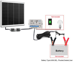 ACOPOWER 50 W 12 V Solarladegerät-Set, 10 A Laderegler mit Krokodilklemmen 