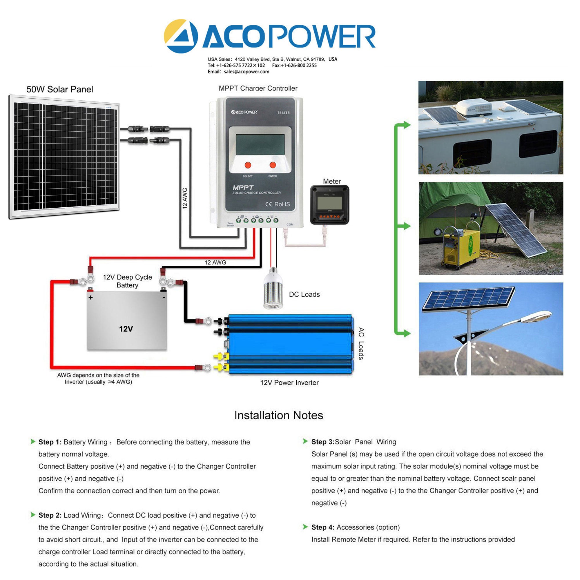 ACOPOWER 50 W 12 V Solarladegerät-Set, 10 A Laderegler mit Krokodilklemmen 