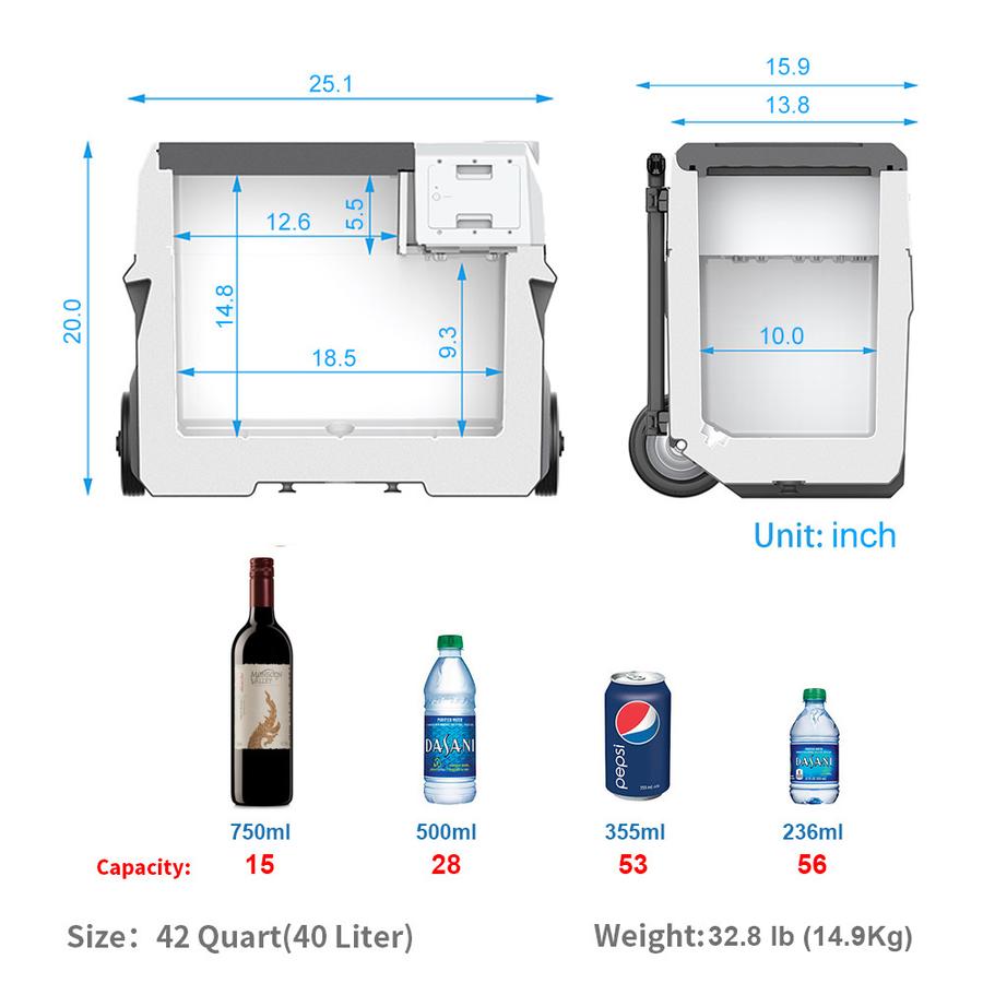 LiONCooler X40A Combo, tragbarer Kühlschrank mit Gefrierfach (42 Quart Fassungsvermögen) und zusätzlicher 173-Wh-Backup-Akku