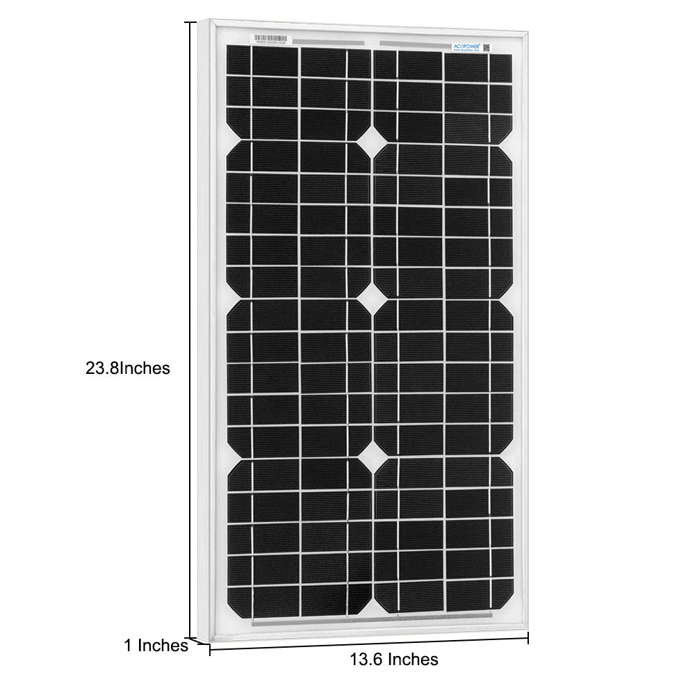 ACOPower 30 W 12 V Solarladegerät-Set, 5 A Laderegler mit Krokodilklemmen 