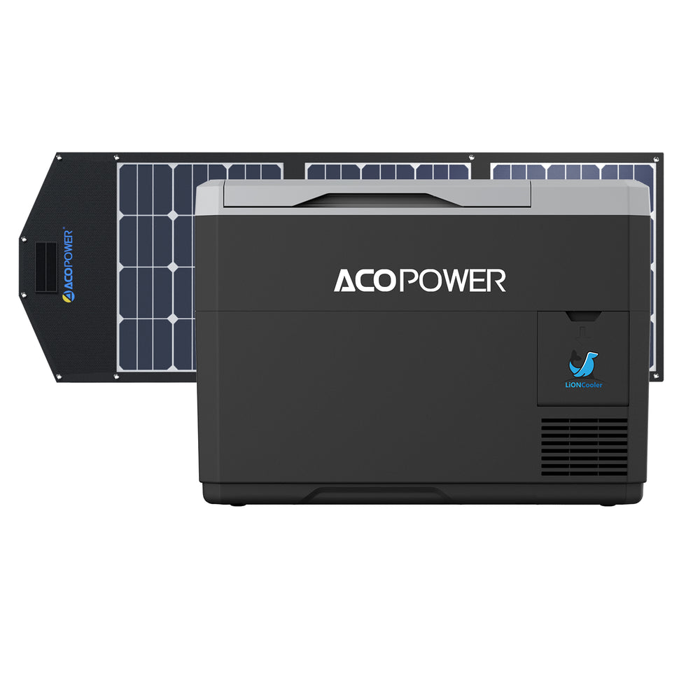 LiONCooler Mini Combo, VX28 solarbetriebener Auto-Kühlschrank mit Gefrierfach (29 Quarts) und 90-W-Solarpanel
