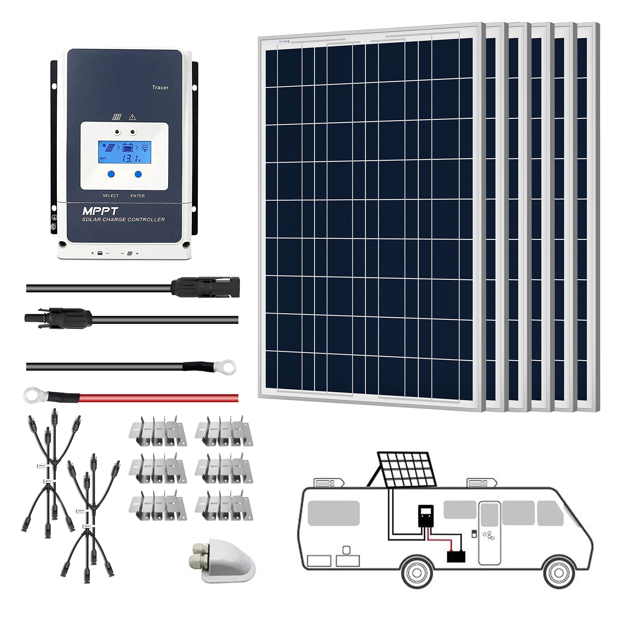 ACOPOWER 12 V polykristalline Solar-Kits für Wohnmobile + MPPT/PWM-Laderegler